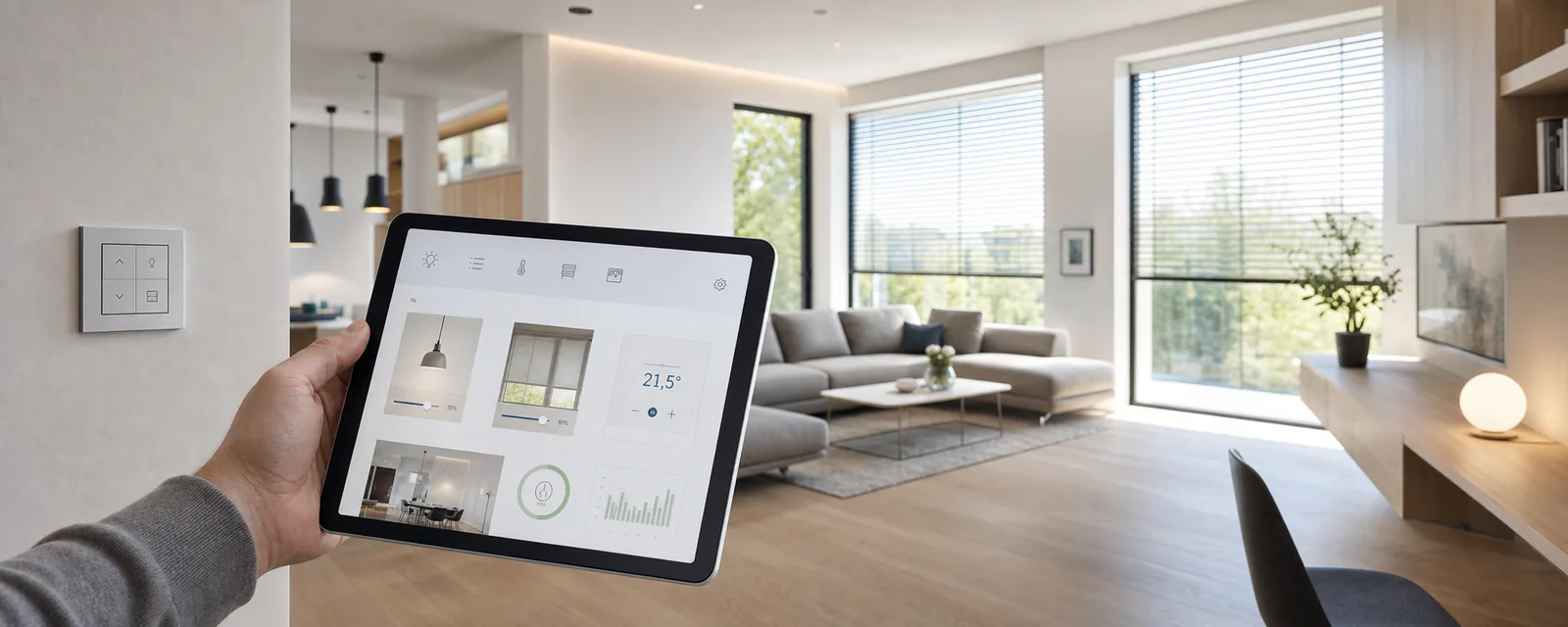 Intelligente Steuerung von Licht, Beschattung, Raumklima und Energie über ein Tablet